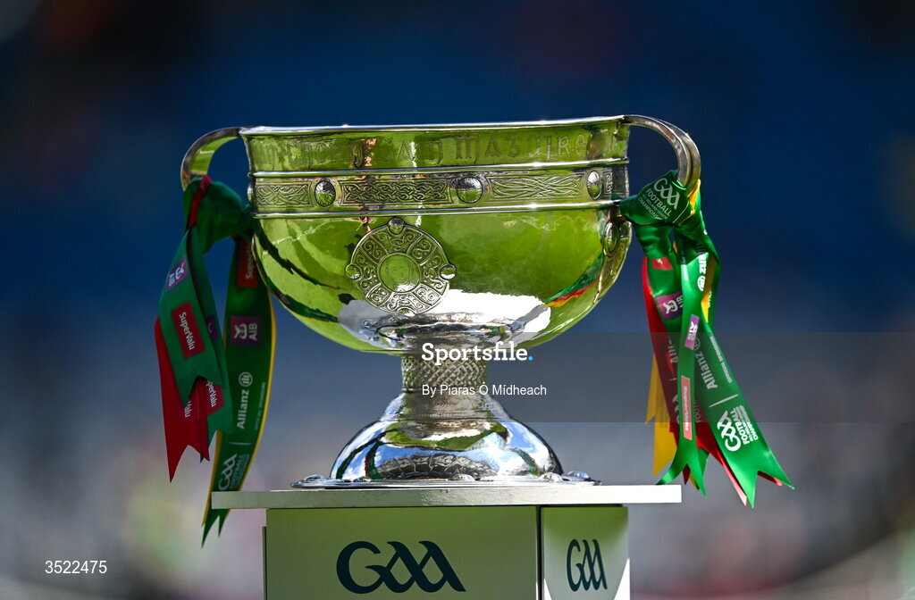 26 July 2026; The Sam Maguire Cup before the GAA Football All-Ireland Senior Championship final match between Kerry and Mayo at Croke Park in Dublin. Photo by Piaras Ó Mídheach/Sportsfile