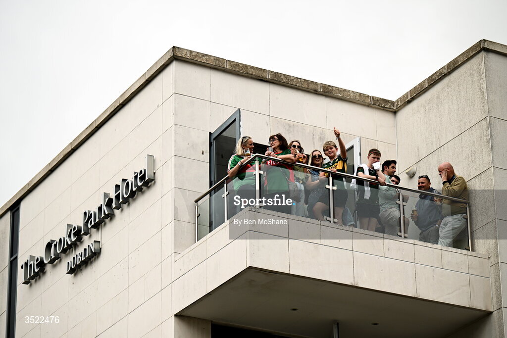 26 July 2026; Supporters look out from a terrace of The Croke Park Hotel before the GAA Football All-Ireland Senior Championship final match between Kerry and Mayo at Croke Park in Dublin. Photo by Ben McShane/Sportsfile
