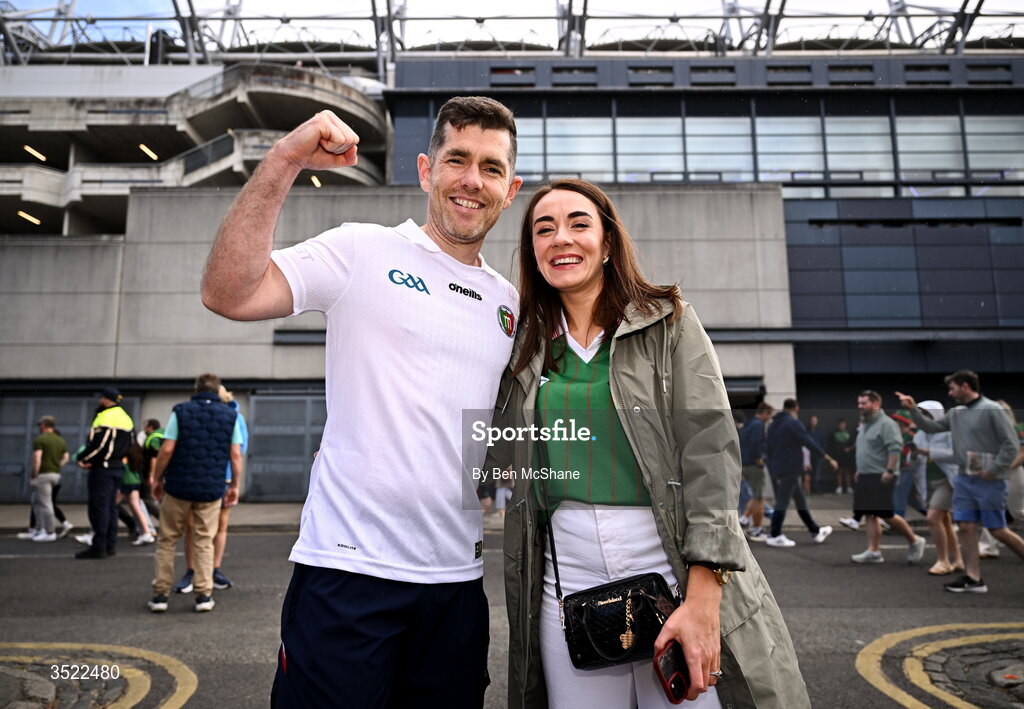 26 July 2026; Mayo supporter and Dundalk FC strength and conditioning coach Ronan Murray with his wife Karyn before the GAA Football All-Ireland Senior Championship final match between Kerry and Mayo at Croke Park in Dublin. Photo by Ben McShane/Sportsfile