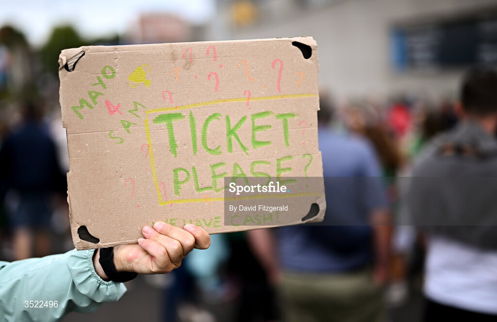 26 July 2026; A Mayo supporter searches for a ticket before the GAA Football All-Ireland Senior Championship final match between Kerry and Mayo at Croke Park in Dublin. Photo by David Fitzgerald/Sportsfile