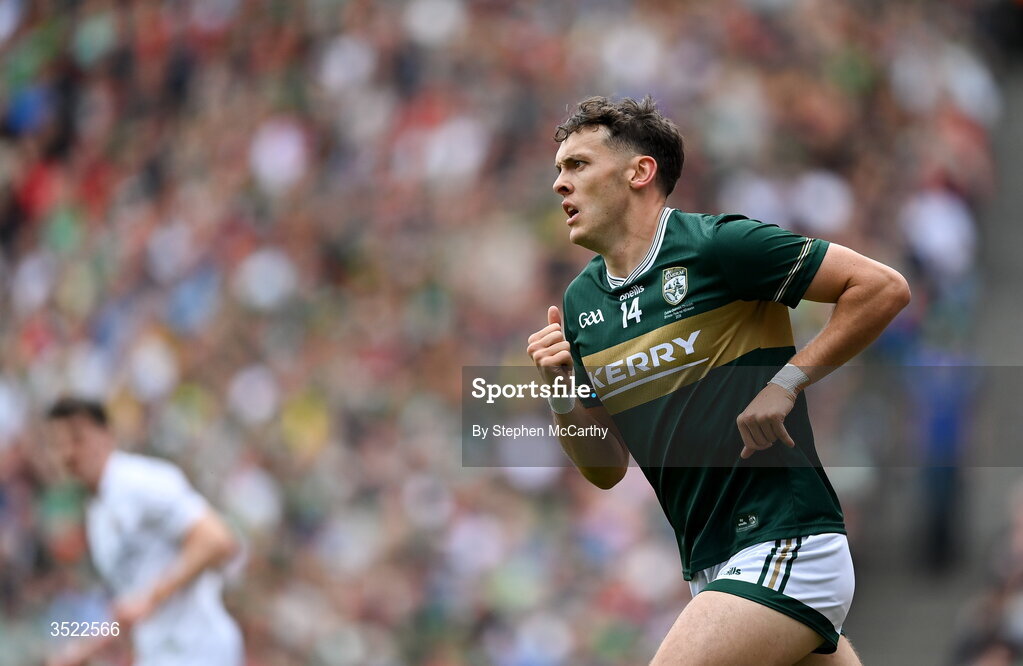 26 July 2026; David Clifford of Kerry during the GAA Football All-Ireland Senior Championship final match between Kerry and Mayo at Croke Park in Dublin. Photo by Stephen McCarthy/Sportsfile