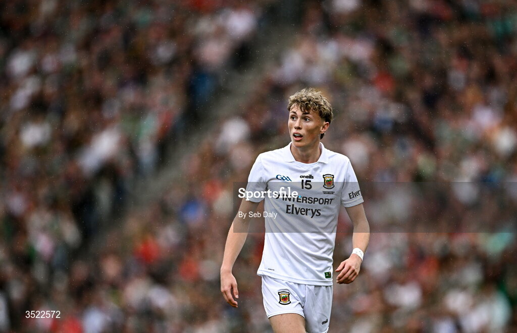 26 July 2026; Kobe McDonald of Mayo during the GAA Football All-Ireland Senior Championship final match between Kerry and Mayo at Croke Park in Dublin. Photo by Seb Daly/Sportsfile
