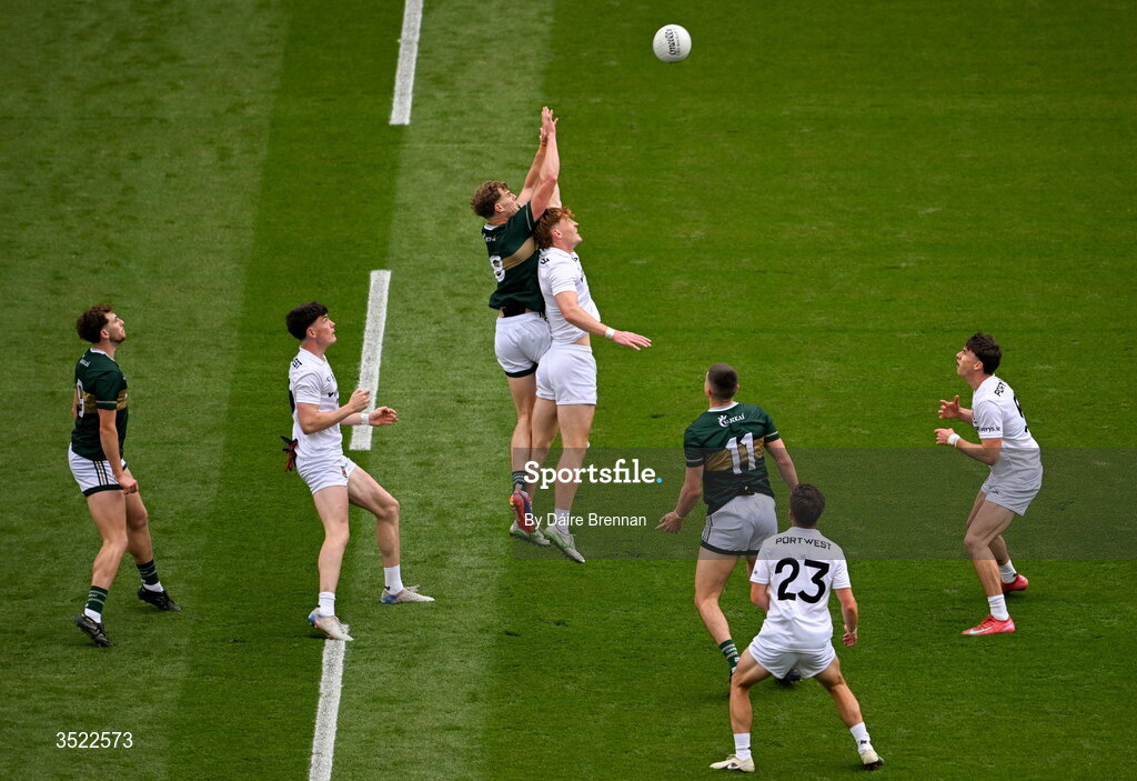 26 July 2026; Seán O'Brien of Kerry in action against Jack Carney of Mayo during the GAA Football All-Ireland Senior Championship final match between Kerry and Mayo at Croke Park in Dublin. Photo by Dáire Brennan/Sportsfile