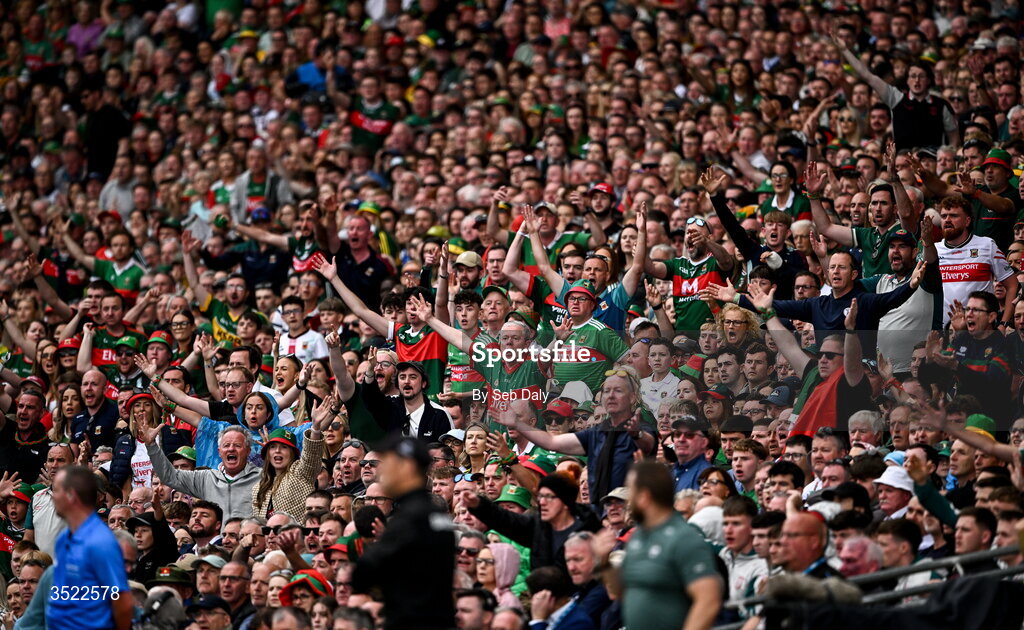 26 July 2026; Mayo supporters react during the GAA Football All-Ireland Senior Championship final match between Kerry and Mayo at Croke Park in Dublin. Photo by Seb Daly/Sportsfile