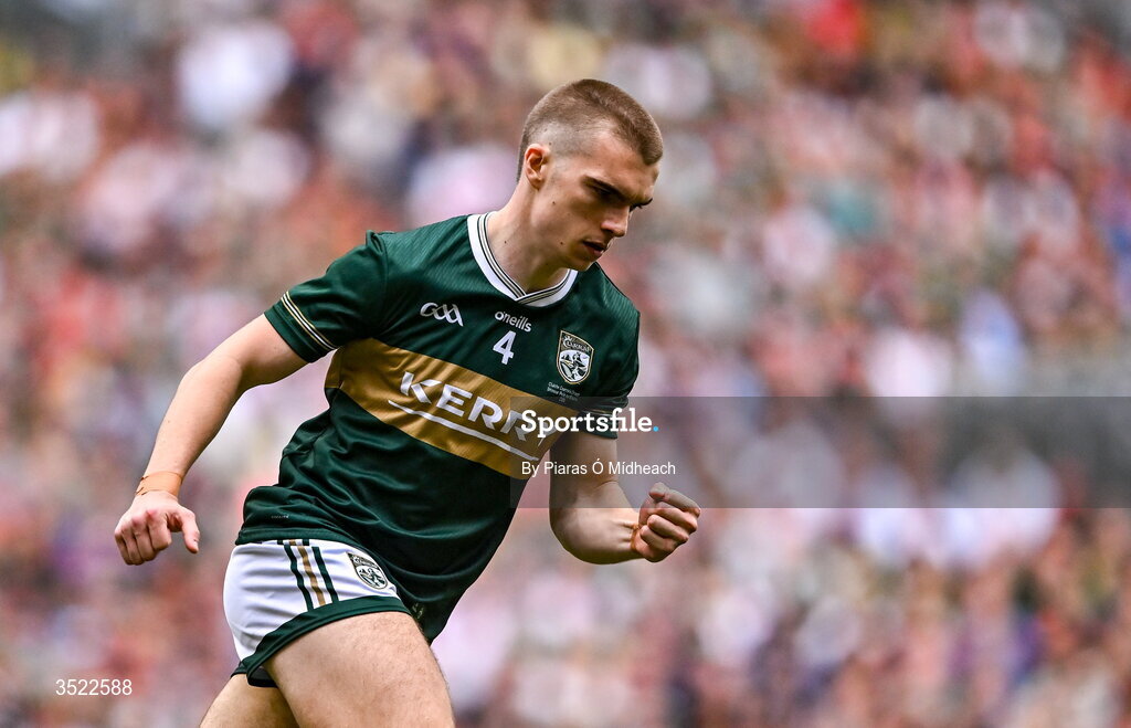 26 July 2026; Dylan Casey of Kerry celebrates scoring a point during the GAA Football All-Ireland Senior Championship final match between Kerry and Mayo at Croke Park in Dublin. Photo by Piaras Ó Mídheach/Sportsfile