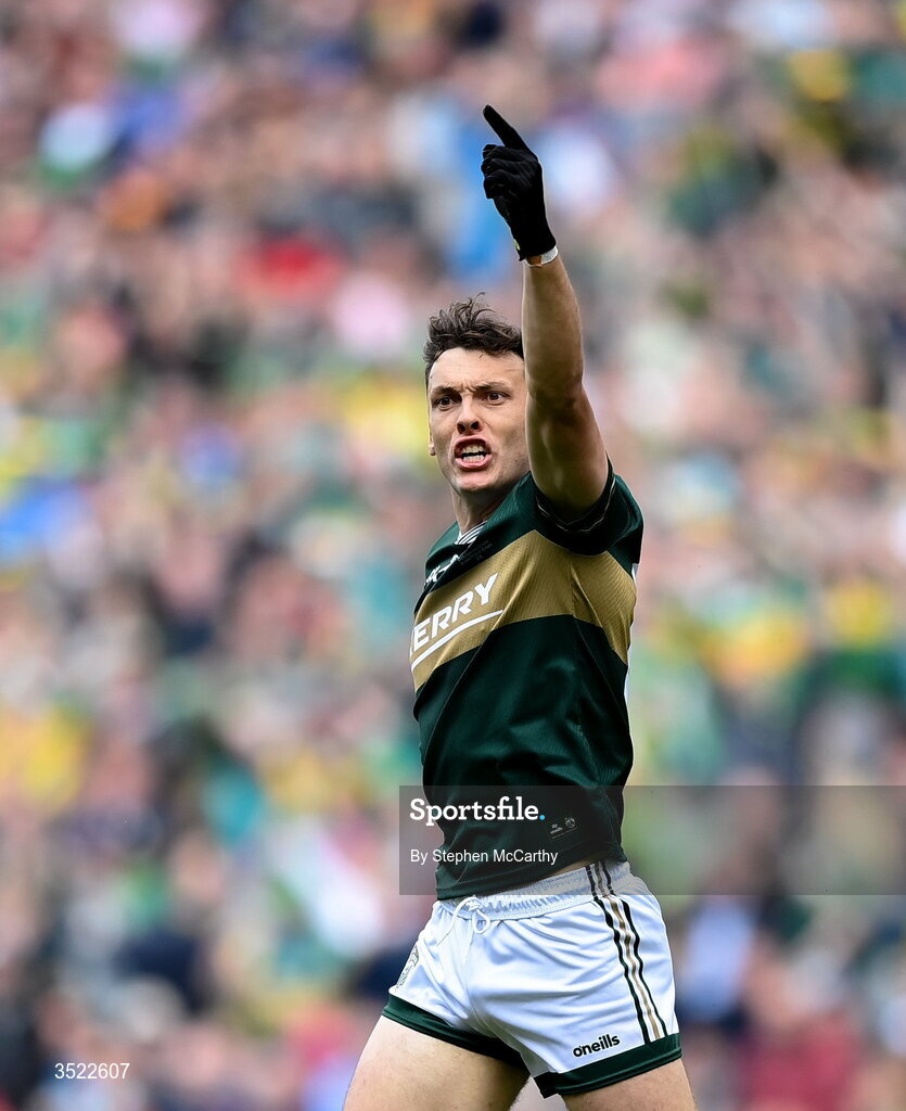 26 July 2026; David Clifford of Kerry celebrates scoring his side's first goal during the GAA Football All-Ireland Senior Championship final match between Kerry and Mayo at Croke Park in Dublin. Photo by Stephen McCarthy/Sportsfile