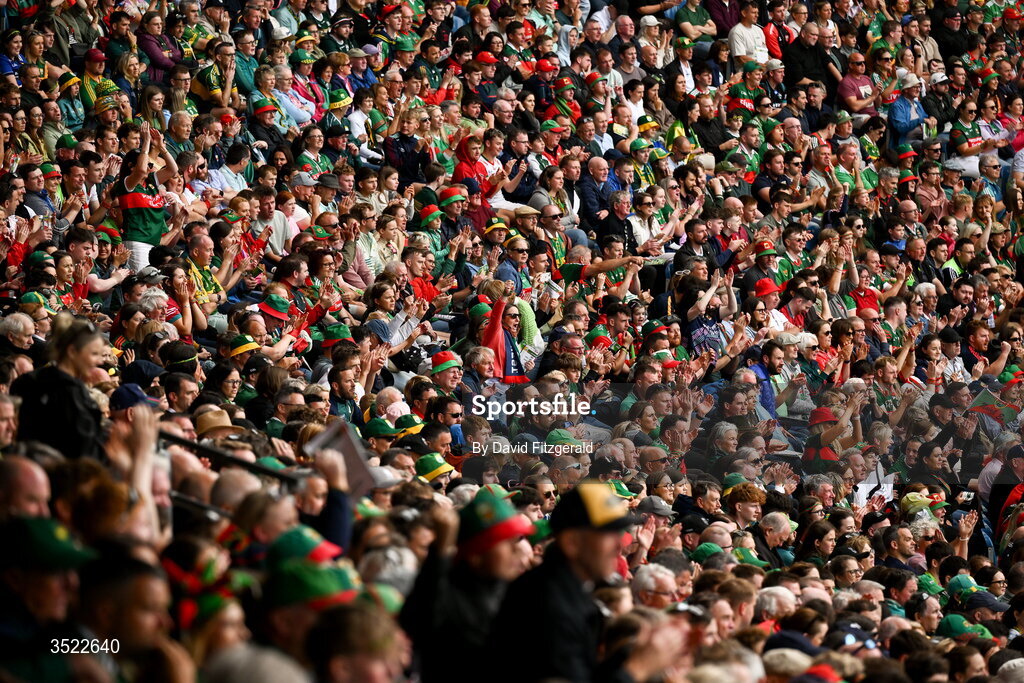 26 July 2026; Mayo supporters during the GAA Football All-Ireland Senior Championship final match between Kerry and Mayo at Croke Park in Dublin. Photo by David Fitzgerald/Sportsfile