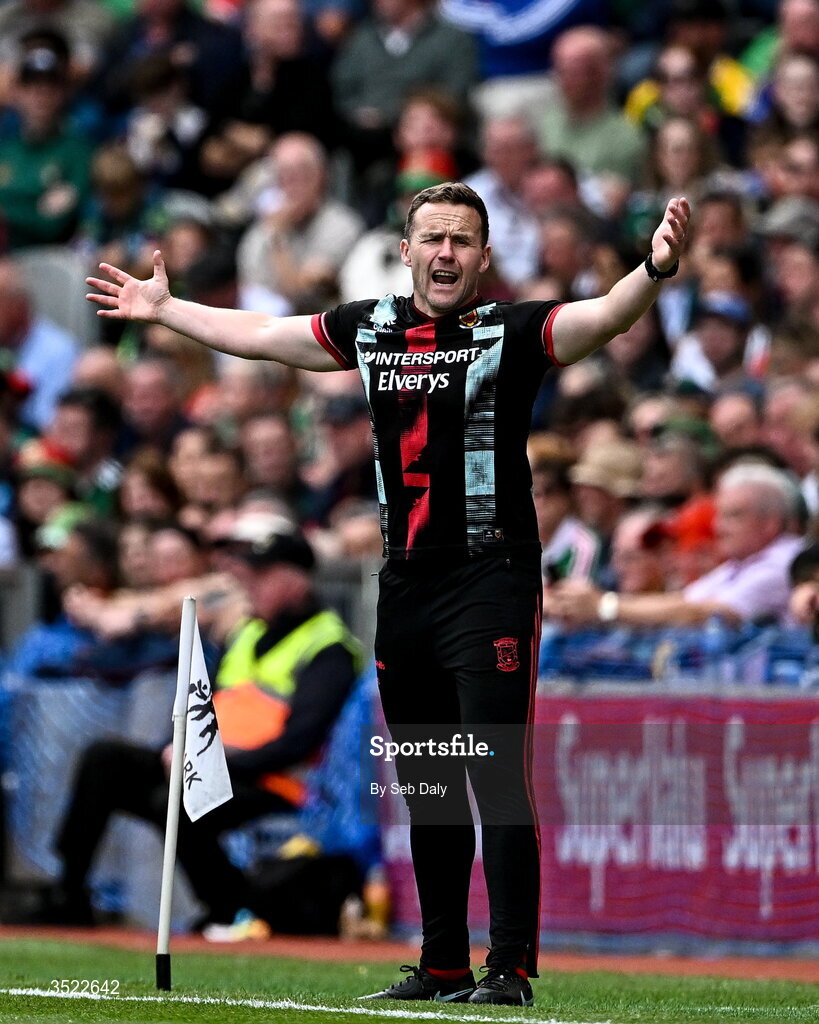 26 July 2026; Mayo manager Andy Moran during the GAA Football All-Ireland Senior Championship final match between Kerry and Mayo at Croke Park in Dublin. Photo by Seb Daly/Sportsfile