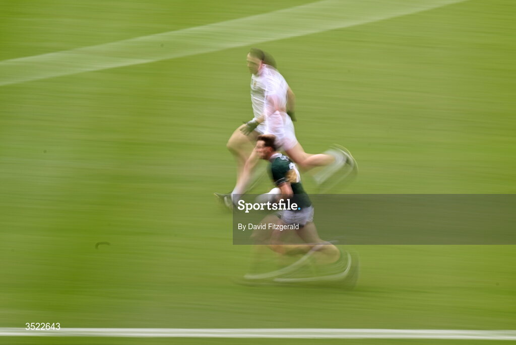 26 July 2026; Gavin White of Kerry in action against Diarmuid O'Connor of Mayo during the GAA Football All-Ireland Senior Championship final match between Kerry and Mayo at Croke Park in Dublin. Photo by David Fitzgerald/Sportsfile