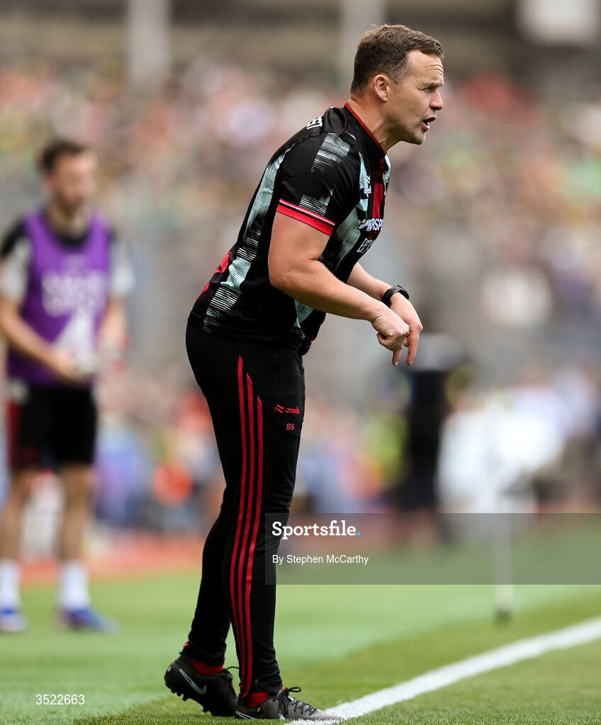 26 July 2026; Mayo manager Andy Moran during the GAA Football All-Ireland Senior Championship final match between Kerry and Mayo at Croke Park in Dublin. Photo by Stephen McCarthy/Sportsfile