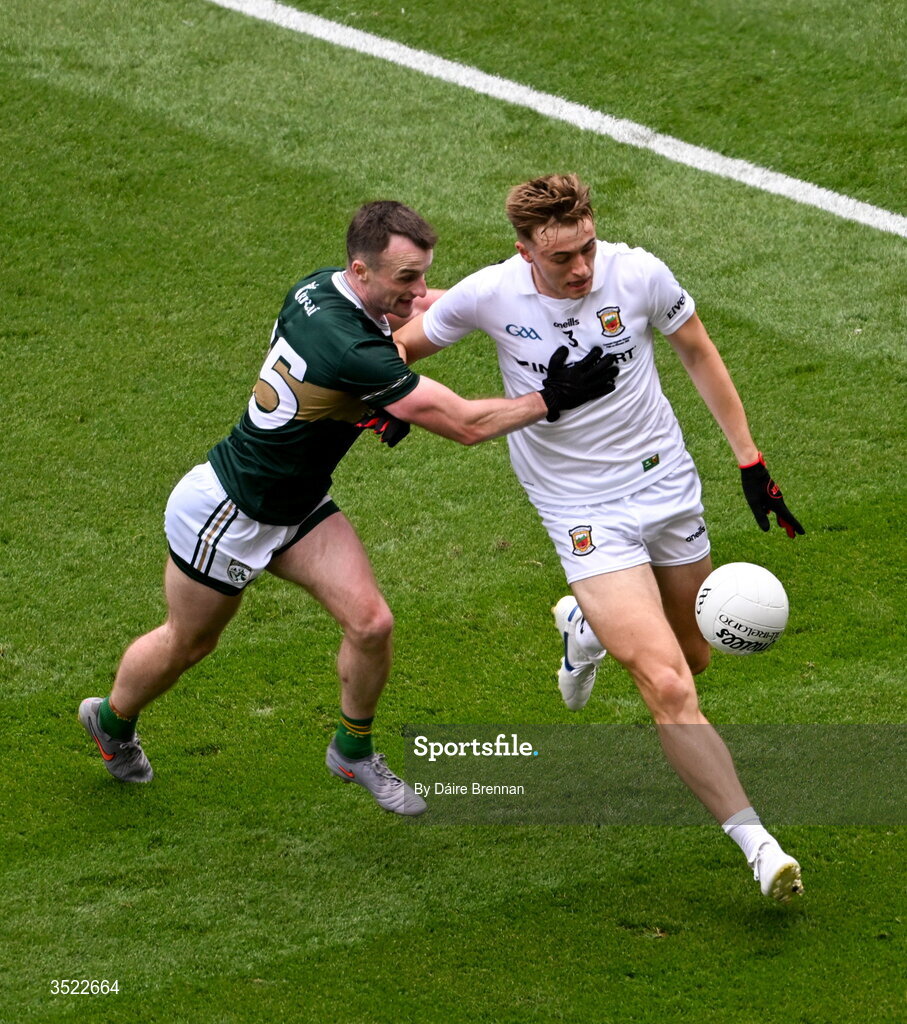 26 July 2026; Donnacha McHugh of Mayo in action against Tom O'Sullivan of Kerry during the GAA Football All-Ireland Senior Championship final match between Kerry and Mayo at Croke Park in Dublin. Photo by Dáire Brennan/Sportsfile