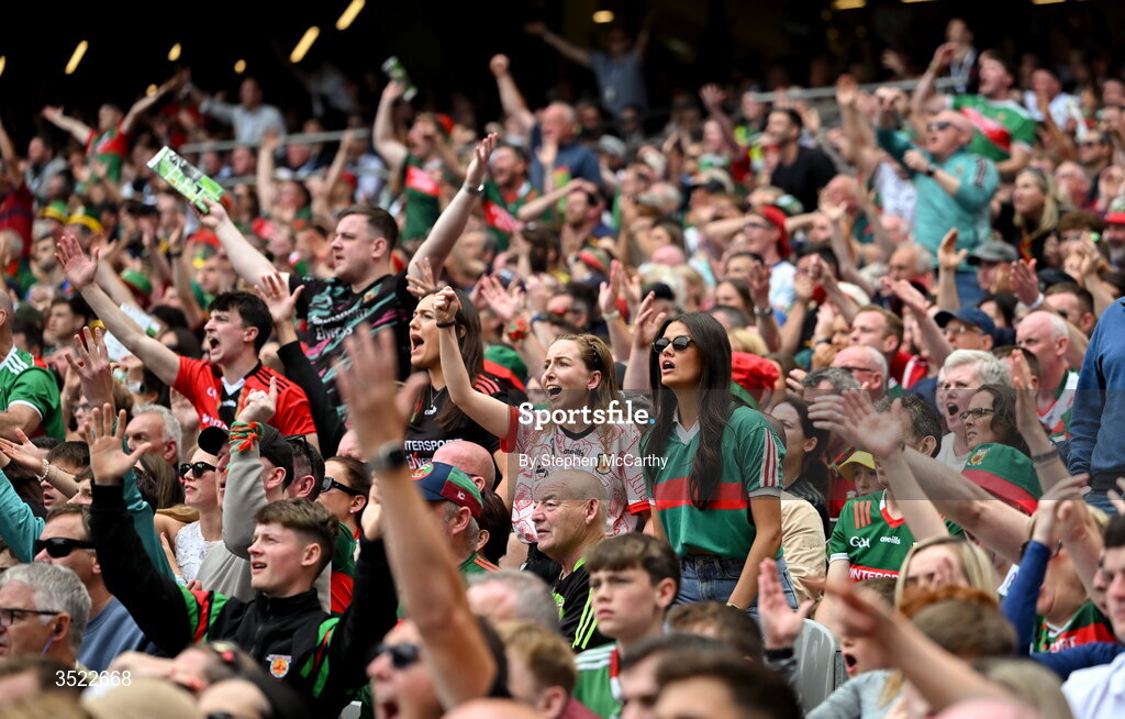26 July 2026; Mayo supporters react during the GAA Football All-Ireland Senior Championship final match between Kerry and Mayo at Croke Park in Dublin. Photo by Stephen McCarthy/Sportsfile