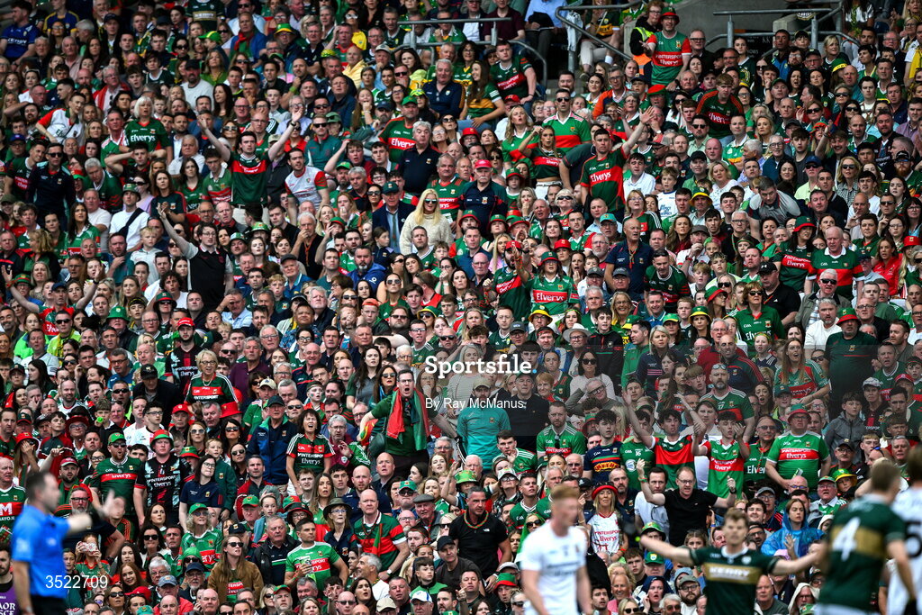 26 July 2026; Mayo supporters, in the Hogan Stand, during the GAA Football All-Ireland Senior Championship final match between Kerry and Mayo at Croke Park in Dublin. Photo by Ray McManus/Sportsfile