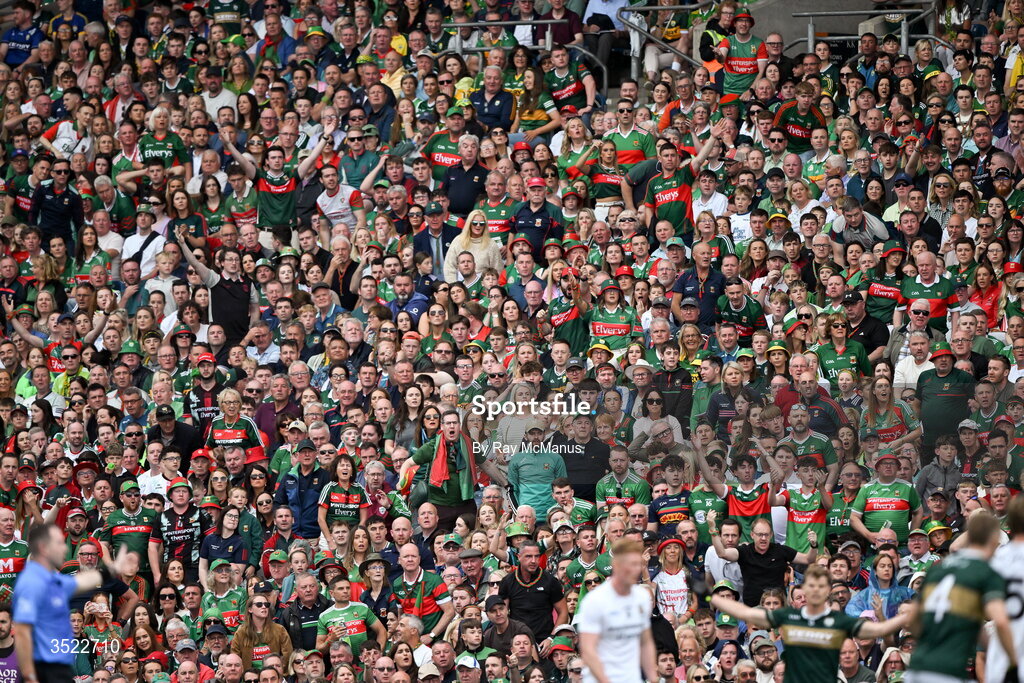 26 July 2026; Irate Mayo supporters, in the Hogan Stand, during the GAA Football All-Ireland Senior Championship final match between Kerry and Mayo at Croke Park in Dublin. Photo by Ray McManus/Sportsfile