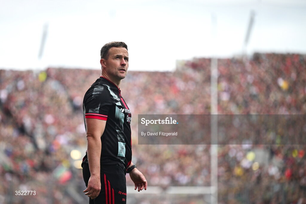 26 July 2026; Mayo manager Andy Moran during the GAA Football All-Ireland Senior Championship final match between Kerry and Mayo at Croke Park in Dublin. Photo by David Fitzgerald/Sportsfile