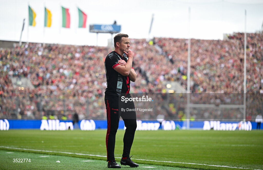 26 July 2026; Mayo manager Andy Moran during the GAA Football All-Ireland Senior Championship final match between Kerry and Mayo at Croke Park in Dublin. Photo by David Fitzgerald/Sportsfile