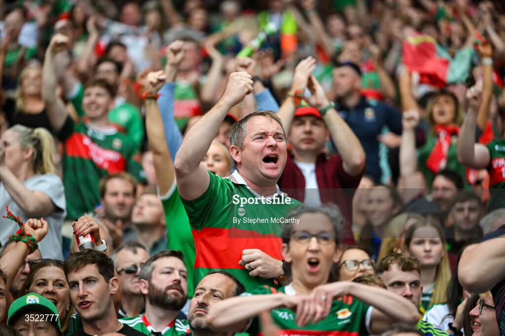 26 July 2026; Mayo supporters react during the GAA Football All-Ireland Senior Championship final match between Kerry and Mayo at Croke Park in Dublin. Photo by Stephen McCarthy/Sportsfile