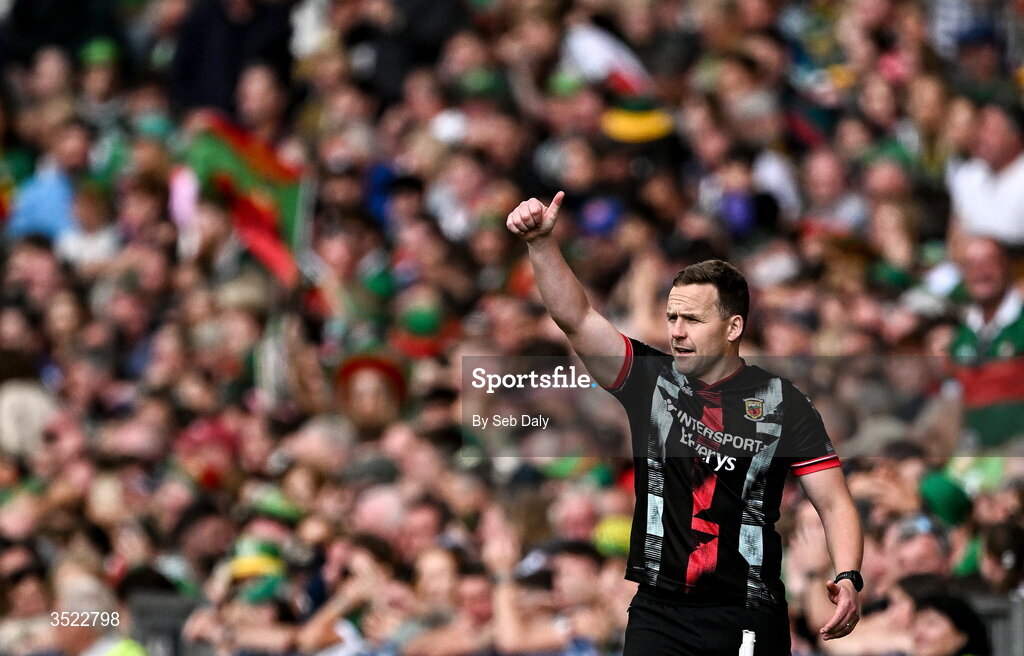 26 July 2026; Mayo manager Andy Moran during the GAA Football All-Ireland Senior Championship final match between Kerry and Mayo at Croke Park in Dublin. Photo by Seb Daly/Sportsfile
