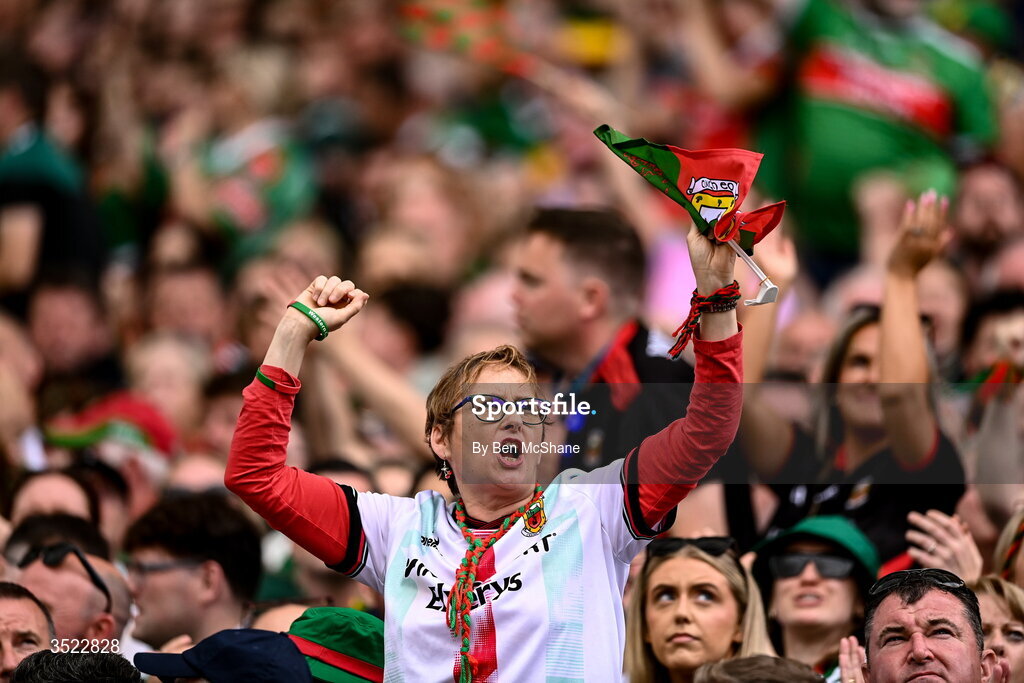 26 July 2026; Mayo supporters during the GAA Football All-Ireland Senior Championship final match between Kerry and Mayo at Croke Park in Dublin. Photo by Ben McShane/Sportsfile
