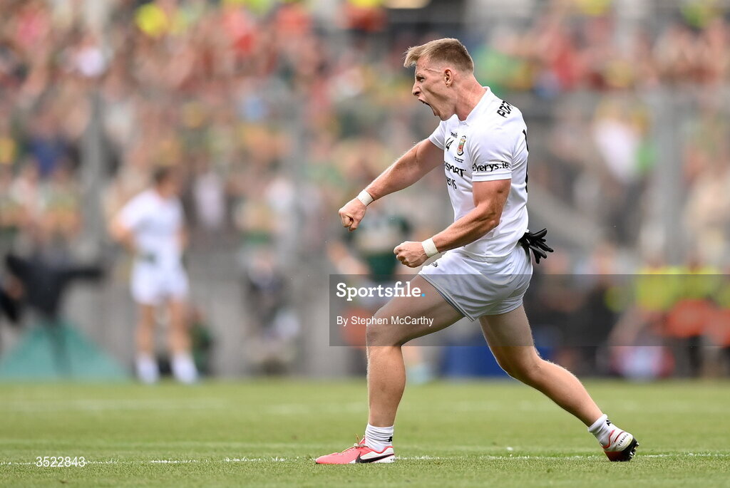 26 July 2026; Ryan O'Donoghue of Mayo celebrates a score during the GAA Football All-Ireland Senior Championship final match between Kerry and Mayo at Croke Park in Dublin. Photo by Stephen McCarthy/Sportsfile