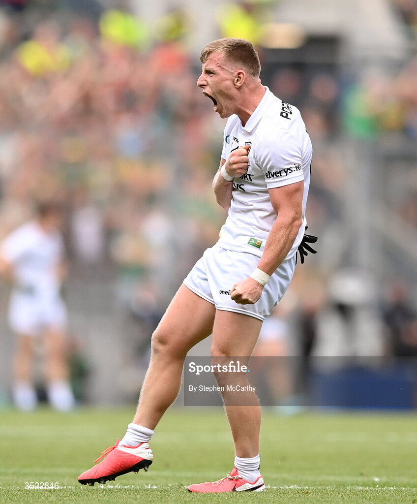 26 July 2026; Ryan O'Donoghue of Mayo celebrates a score during the GAA Football All-Ireland Senior Championship final match between Kerry and Mayo at Croke Park in Dublin. Photo by Stephen McCarthy/Sportsfile