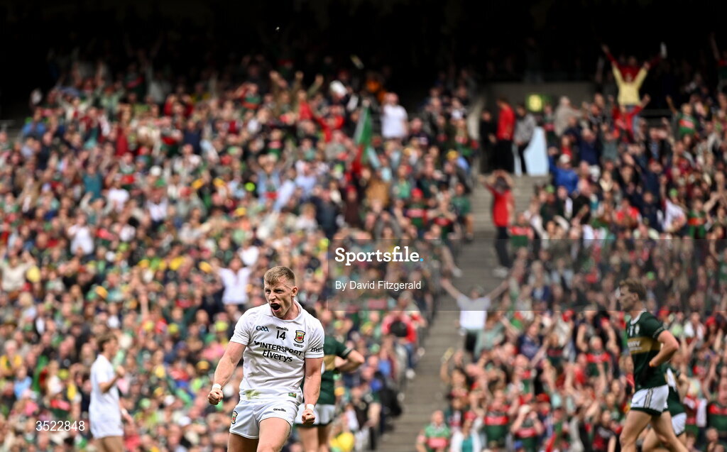 26 July 2026; Ryan O'Donoghue of Mayo celebrates a score during the GAA Football All-Ireland Senior Championship final match between Kerry and Mayo at Croke Park in Dublin. Photo by David Fitzgerald/Sportsfile