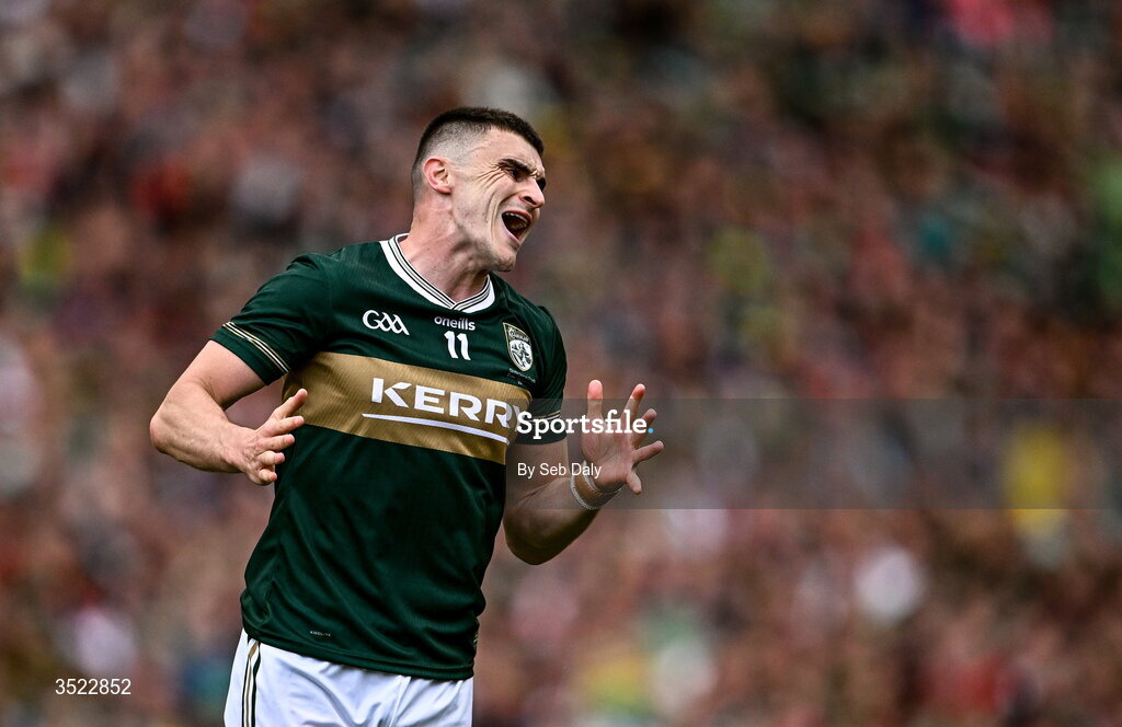 26 July 2026; Seán O'Shea of Kerry during the GAA Football All-Ireland Senior Championship final match between Kerry and Mayo at Croke Park in Dublin. Photo by Seb Daly/Sportsfile