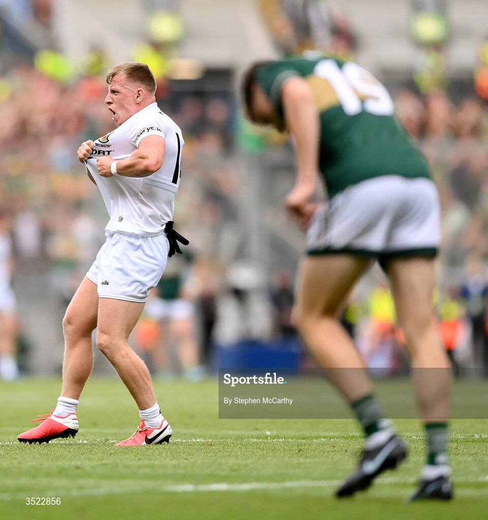 26 July 2026; Ryan O'Donoghue of Mayo celebrates a score during the GAA Football All-Ireland Senior Championship final match between Kerry and Mayo at Croke Park in Dublin. Photo by Stephen McCarthy/Sportsfile