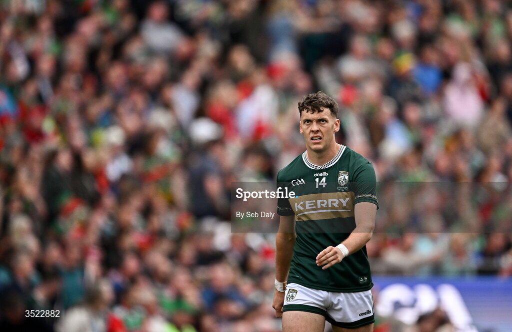 26 July 2026; David Clifford of Kerry during the GAA Football All-Ireland Senior Championship final match between Kerry and Mayo at Croke Park in Dublin. Photo by Seb Daly/Sportsfile