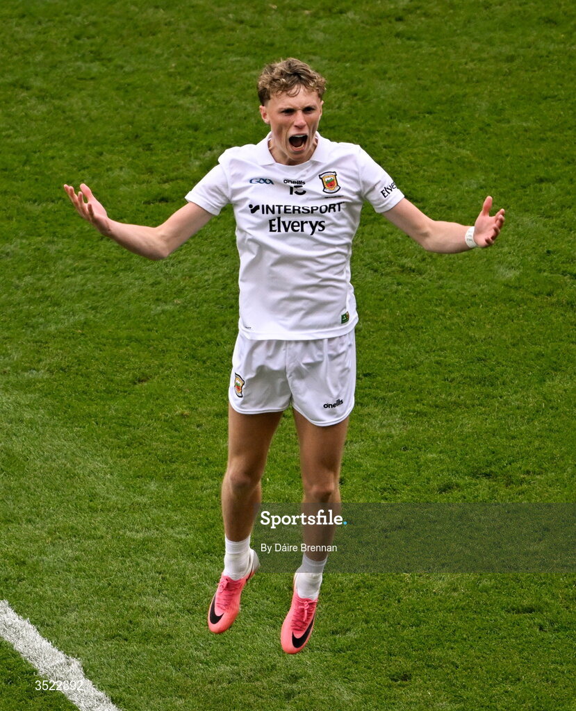 26 July 2026; Kobe McDonald of Mayo reacts during the GAA Football All-Ireland Senior Championship final match between Kerry and Mayo at Croke Park in Dublin. Photo by Dáire Brennan/Sportsfile