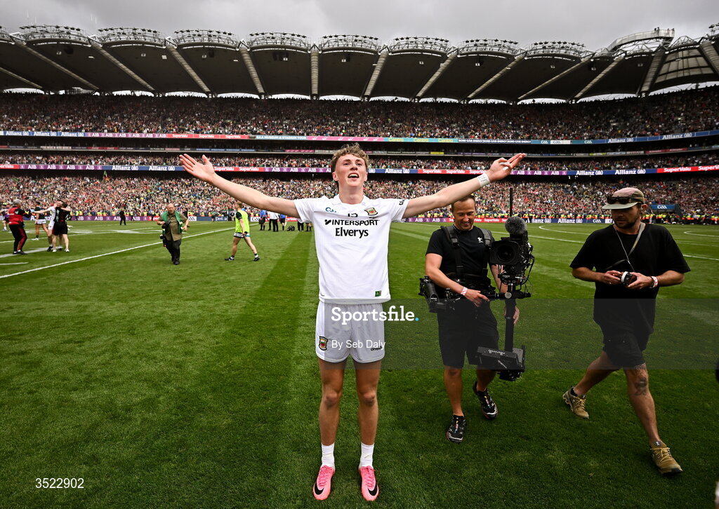 26 July 2026; Kobe McDonald of Mayo celebrates after his side's victory in the GAA Football All-Ireland Senior Championship final match between Kerry and Mayo at Croke Park in Dublin. Photo by Seb Daly/Sportsfile