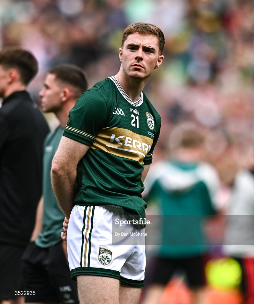 26 July 2026; Armin Heinrich of Kerry after the GAA Football All-Ireland Senior Championship final match between Kerry and Mayo at Croke Park in Dublin. Photo by Ben McShane/Sportsfile