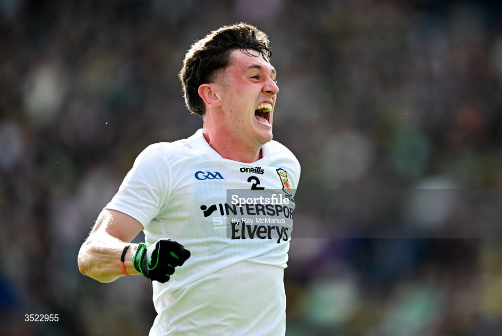 26 July 2026; Mayo captain Jack Coyne celebrates at the hooter in the GAA Football All-Ireland Senior Championship final match between Kerry and Mayo at Croke Park in Dublin. Photo by Ray McManus/Sportsfile
