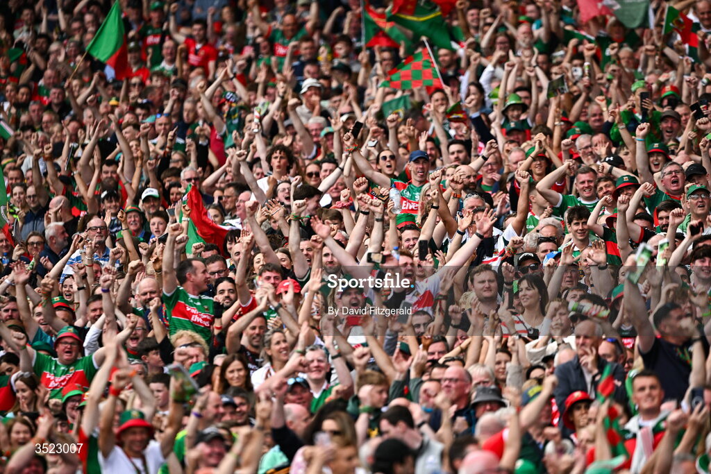 26 July 2026; Mayo suppoirters celebrate after the GAA Football All-Ireland Senior Championship final match between Kerry and Mayo at Croke Park in Dublin. Photo by David Fitzgerald/Sportsfile