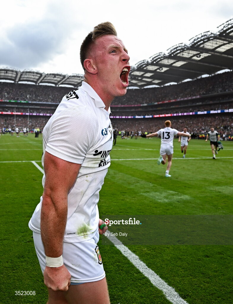 26 July 2026; Ryan O'Donoghue of Mayo celebrates after the GAA Football All-Ireland Senior Championship final match between Kerry and Mayo at Croke Park in Dublin. Photo by Seb Daly/Sportsfile