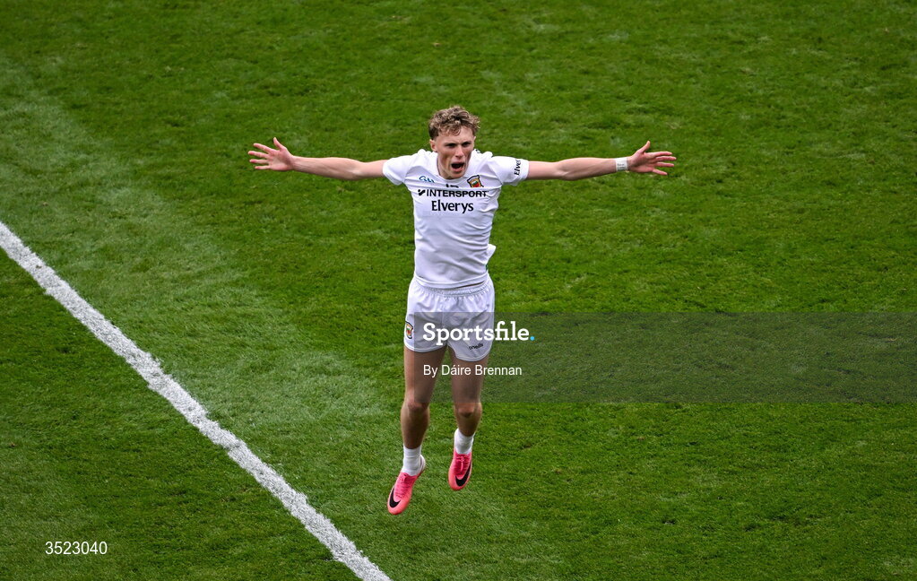 26 July 2026; Kobe McDonald of Mayo celebrates after scoring a second half point during the GAA Football All-Ireland Senior Championship final match between Kerry and Mayo at Croke Park in Dublin. Photo by Daire Brennan/Sportsfile