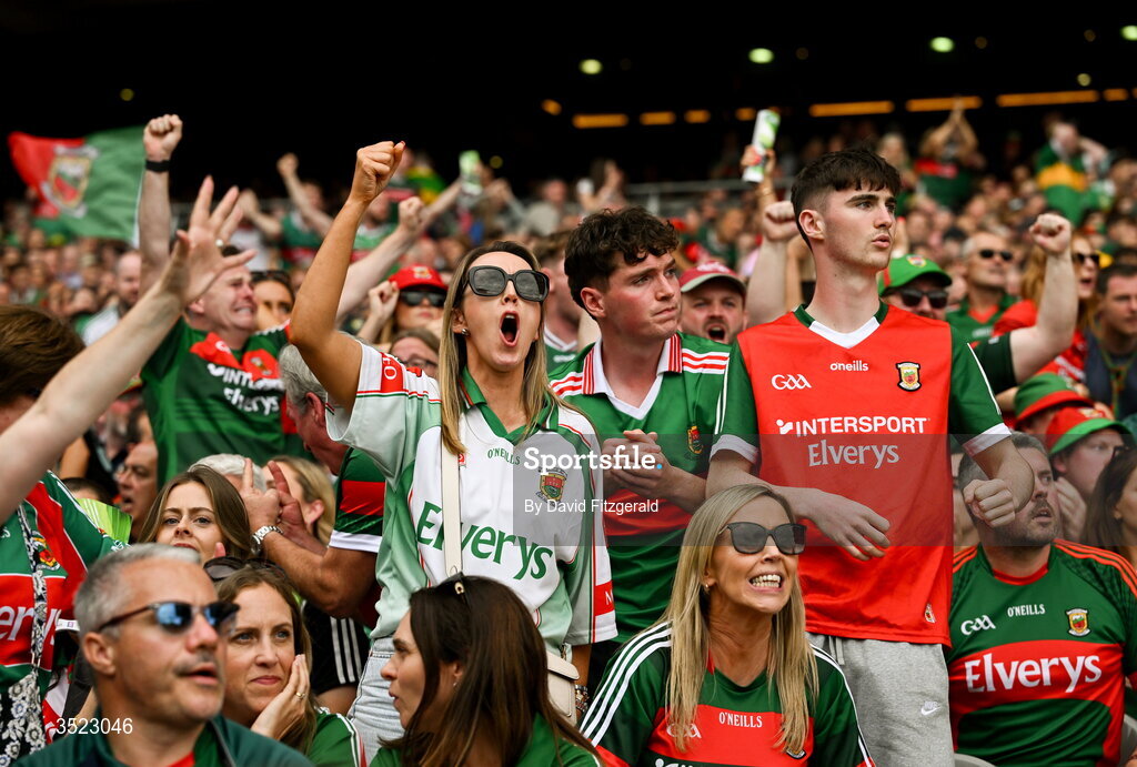 26 July 2026; Mayo supporters react during the GAA Football All-Ireland Senior Championship final match between Kerry and Mayo at Croke Park in Dublin. Photo by David Fitzgerald/Sportsfile