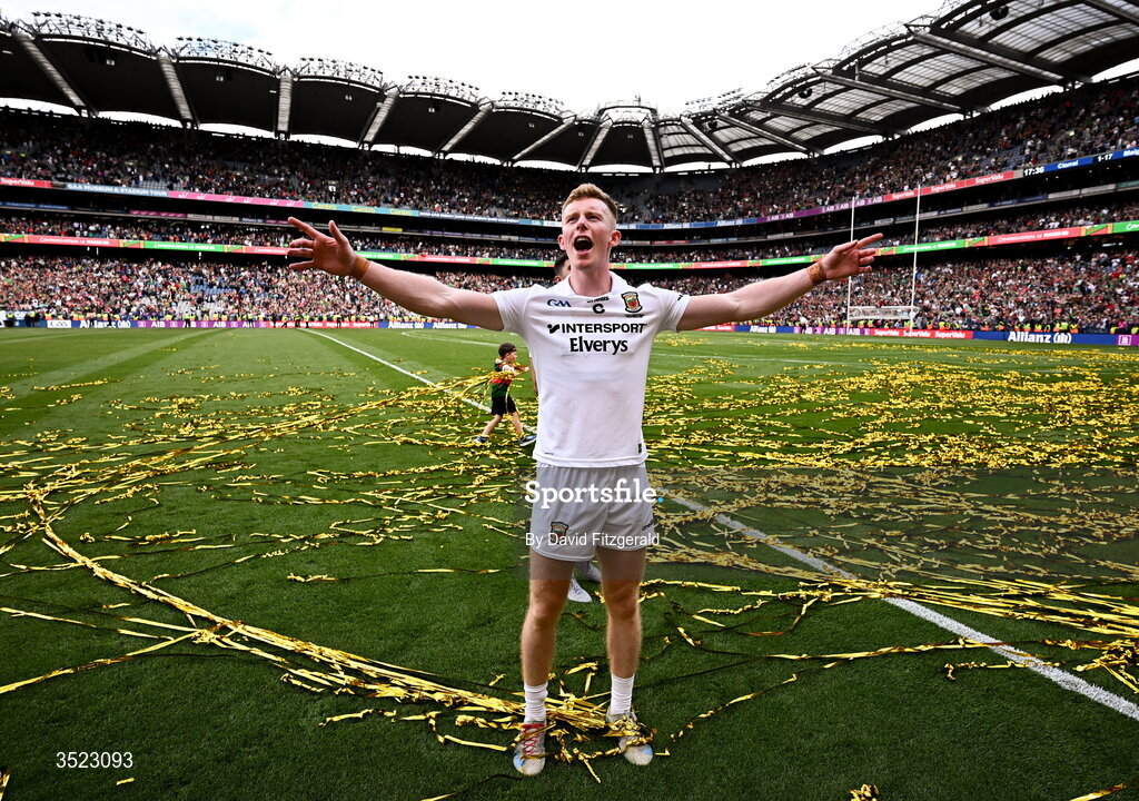 26 July 2026; David McBrien of Mayo celebrates after the GAA Football All-Ireland Senior Championship final match between Kerry and Mayo at Croke Park in Dublin. Photo by David Fitzgerald/Sportsfile