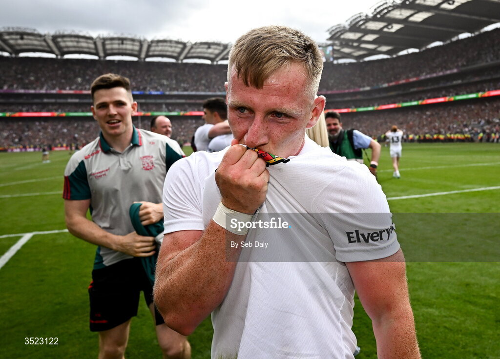 26 July 2026; Ryan O'Donoghue of Mayo celebrates after the GAA Football All-Ireland Senior Championship final match between Kerry and Mayo at Croke Park in Dublin. Photo by Seb Daly/Sportsfile