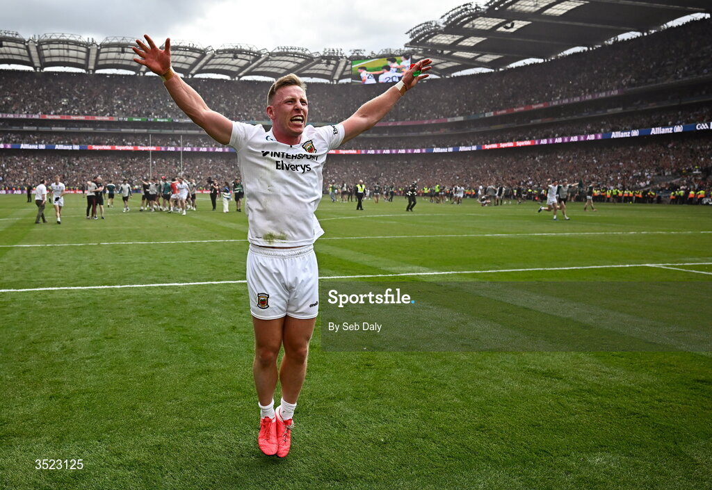 26 July 2026; Ryan O'Donoghue of Mayo celebrates after the GAA Football All-Ireland Senior Championship final match between Kerry and Mayo at Croke Park in Dublin. Photo by Seb Daly/Sportsfile