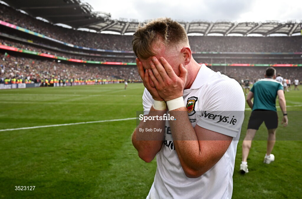 26 July 2026; Ryan O'Donoghue of Mayo celebrates after the GAA Football All-Ireland Senior Championship final match between Kerry and Mayo at Croke Park in Dublin. Photo by Seb Daly/Sportsfile