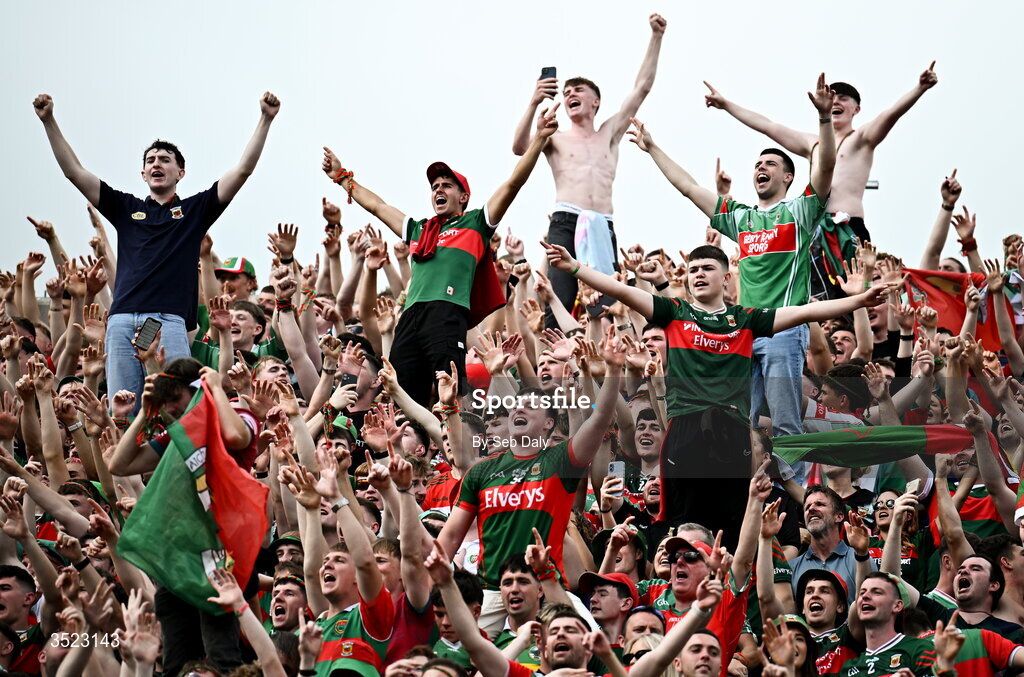 26 July 2026; Mayo supporters celebrate after the GAA Football All-Ireland Senior Championship final match between Kerry and Mayo at Croke Park in Dublin. Photo by Seb Daly/Sportsfile