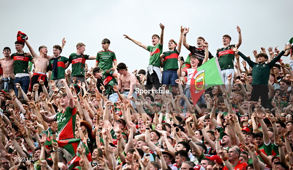 26 July 2026; Mayo supporters celebrate after the GAA Football All-Ireland Senior Championship final match between Kerry and Mayo at Croke Park in Dublin. Photo by Seb Daly/Sportsfile