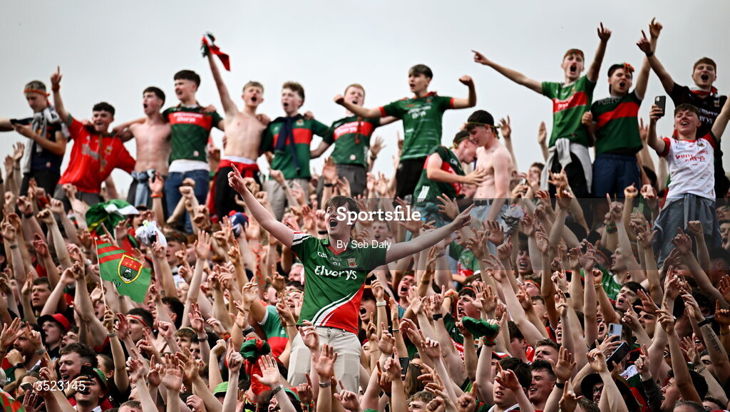 26 July 2026; Mayo supporters celebrate after the GAA Football All-Ireland Senior Championship final match between Kerry and Mayo at Croke Park in Dublin. Photo by Seb Daly/Sportsfile