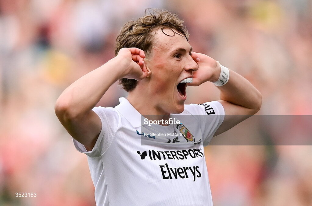 26 July 2026; Kobe McDonald of Mayo celebrates a late score during the GAA Football All-Ireland Senior Championship final match between Kerry and Mayo at Croke Park in Dublin. Photo by Stephen McCarthy/Sportsfile