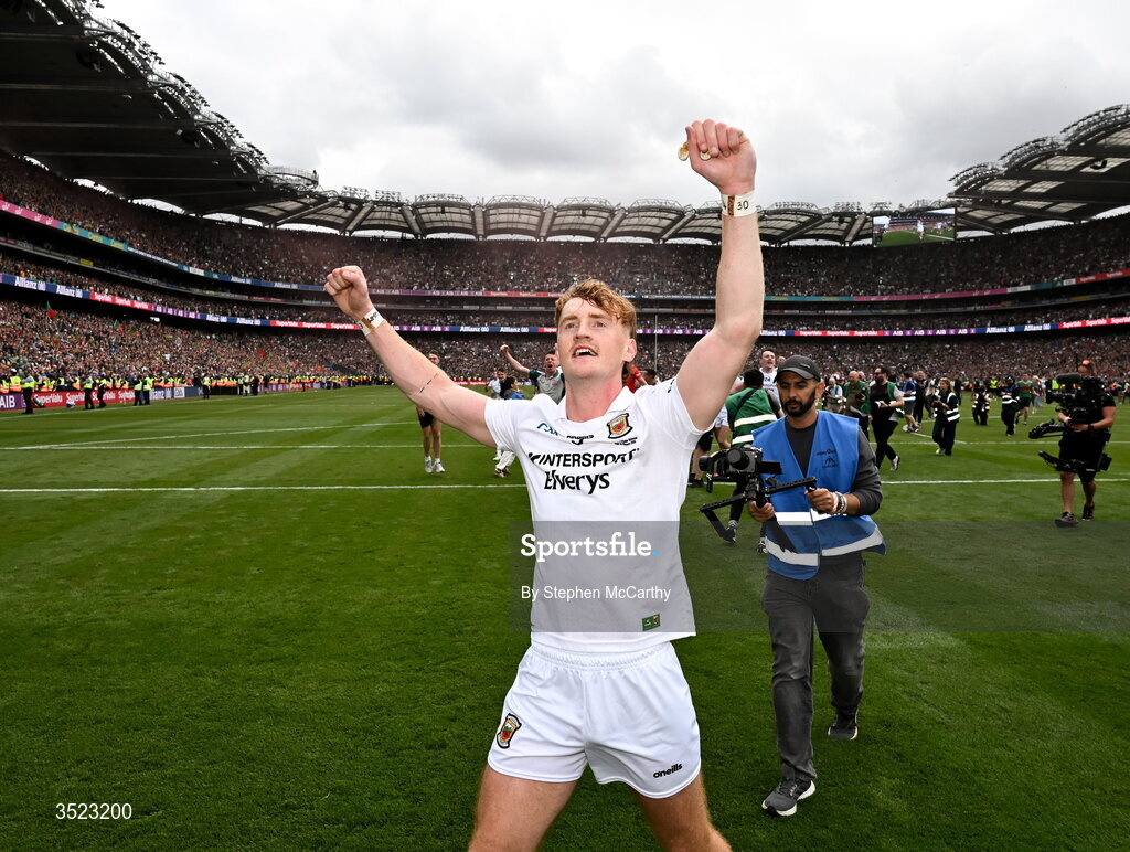 26 July 2026; Donnacha McHugh of Mayo celebrates after the GAA Football All-Ireland Senior Championship final match between Kerry and Mayo at Croke Park in Dublin. Photo by Stephen McCarthy/Sportsfile