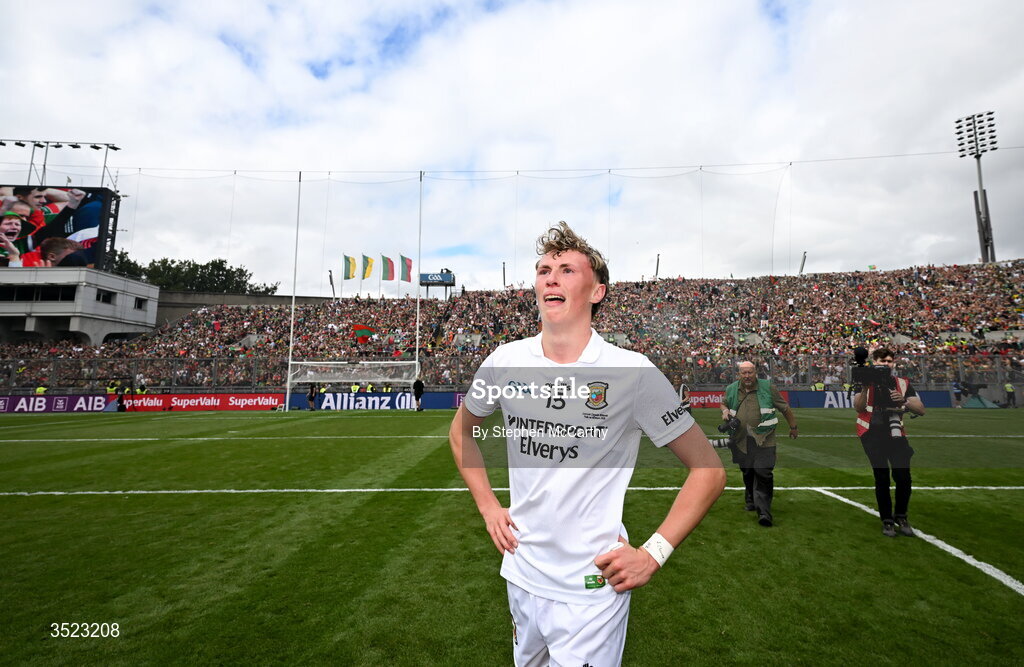 26 July 2026; Kobe McDonald of Mayo after the GAA Football All-Ireland Senior Championship final match between Kerry and Mayo at Croke Park in Dublin. Photo by Stephen McCarthy/Sportsfile