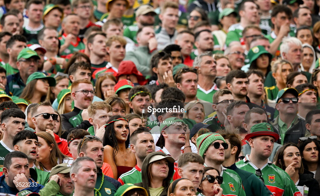 26 July 2026; Anxious Mayo and Kerry supporters, on Hill 16, during the GAA Football All-Ireland Senior Championship final match between Kerry and Mayo at Croke Park in Dublin. Photo by Ray McManus/Sportsfile