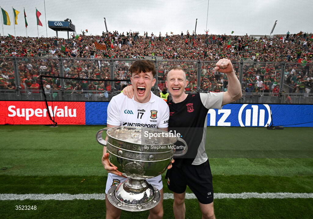26 July 2026; Fenton Kelly of Mayo and selector Colm Boyle after the GAA Football All-Ireland Senior Championship final match between Kerry and Mayo at Croke Park in Dublin. Photo by Stephen McCarthy/Sportsfile