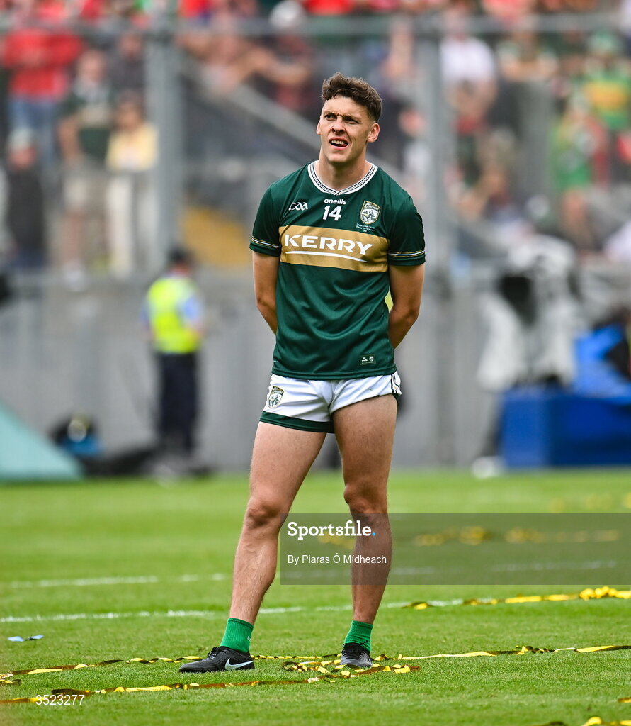 26 July 2026; A dejected David Clifford of Kerry after the GAA Football All-Ireland Senior Championship final match between Kerry and Mayo at Croke Park in Dublin. Photo by Piaras Ó Mídheach/Sportsfile